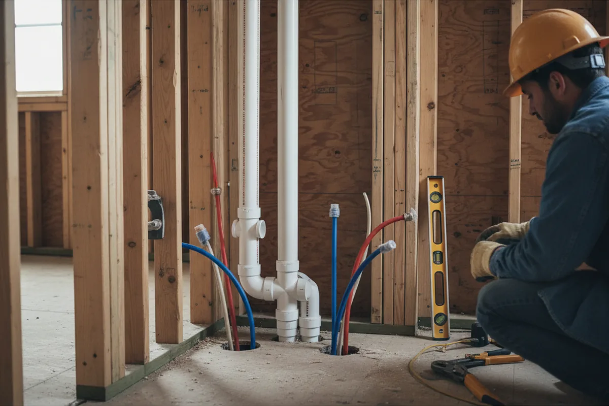 Drain and supply rough-in during Drain Cleaning in Cushing